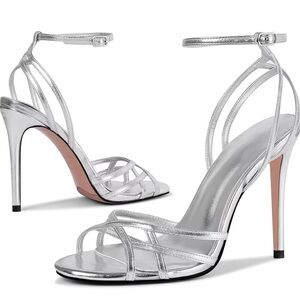 Silver Strappy Stiletto Heels – Size 9 – NIB